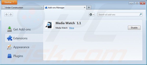 Removing ads by media watch from Mozilla Firefox step 2