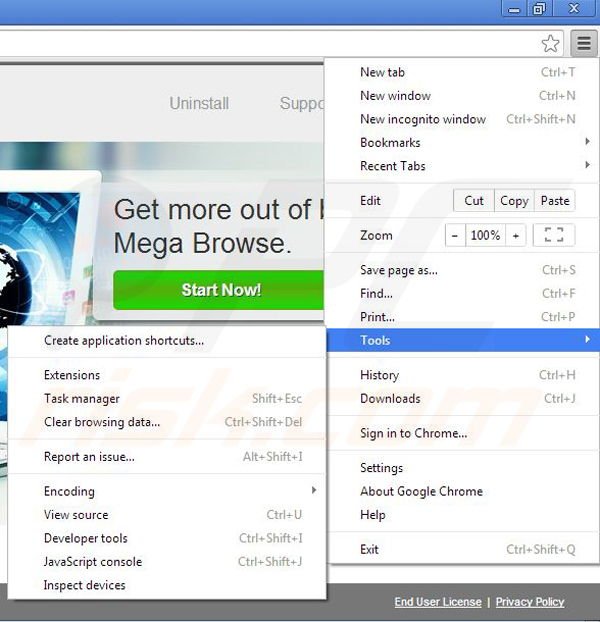 Removing Mega Browse from Google Chrome step 1