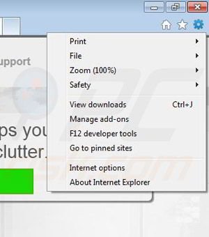 Removing MossNet from Internet Explorer step 1