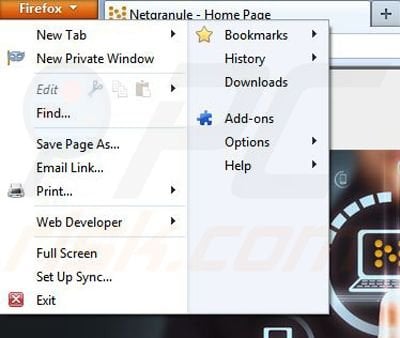 Removing Netgranule from Mozilla Firefox step 1