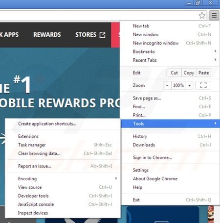 Removing perk prize panel from Google Chrome step 1