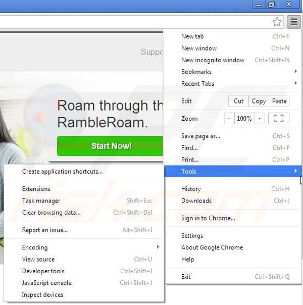 Removing RambleRoam from Google Chrome step 1