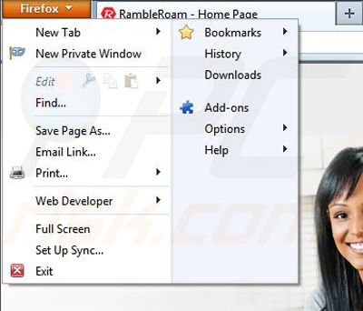 Removing RambleRoam from Mozilla Firefox step 1