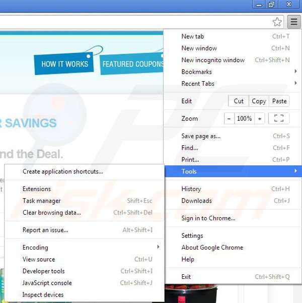 Removing RR Savings from Google Chrome step 1