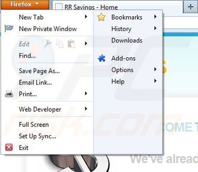Removing RR Savings from Mozilla Firefox step 1