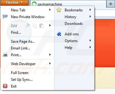 Removing savingmachine from Mozilla Firefox step 1