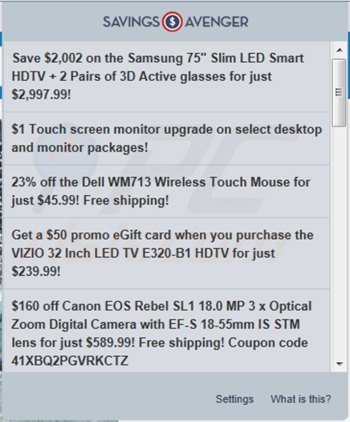 savings avenger generating intrusive coupon ads