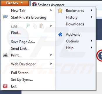 Removing savings avenger from Mozilla Firefox step 1