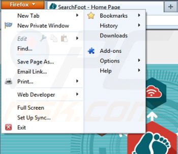 Removing SearchFoot from Mozilla Firefox step 1