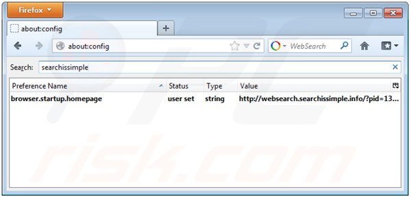 Removing websearch.searchissimple.info from Mozilla Firefox default search engine settings