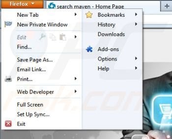 Removing Search maven from Mozilla Firefox step 1