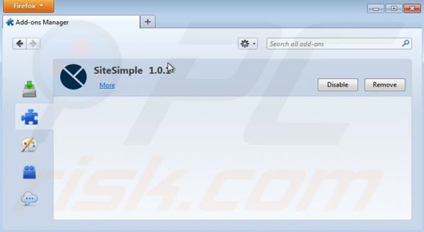 Removing SiteSimple from Mozilla Firefox step 2