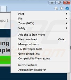 Removing SiteSimple from Internet Explorer step 1
