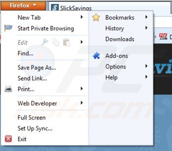 Removing slick savings from Mozilla Firefox step 1