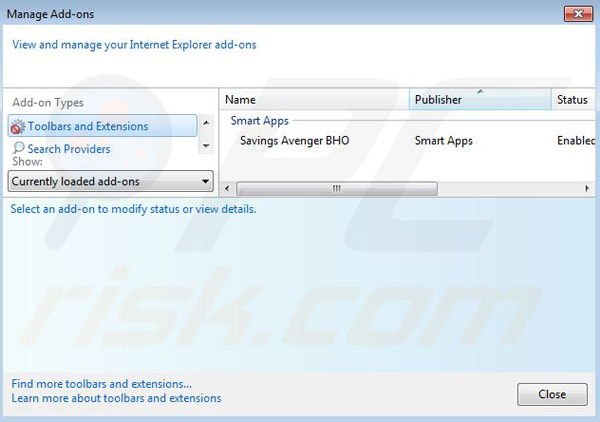 Removing Sliding Sales from Internet Explorer step 2