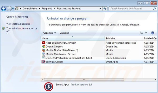 Removing Sliding Sales virus via control panel