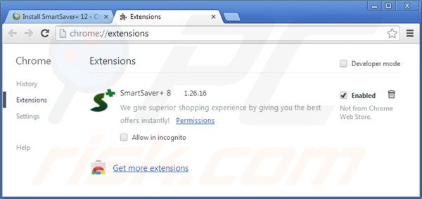 Removing smartsaver from Google Chrome step 2