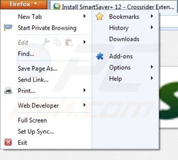 Removing smartsaver from Mozilla Firefox step 1