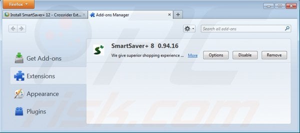 Removing smartsaver from Mozilla Firefox step 2