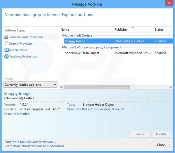 Removing snappy image from Internet Explorer step 2