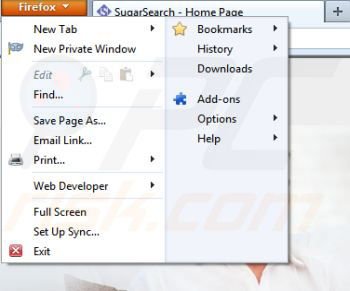 Removing SugarSearch from Mozilla Firefox step 1