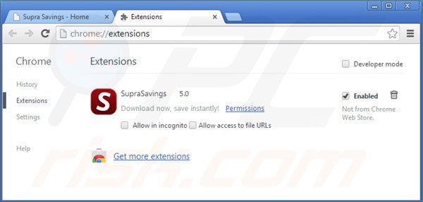 Removing supra savings from Google Chrome step 2