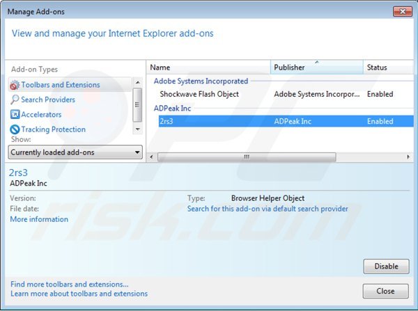 Removing supra savings from Internet Explorer step 2