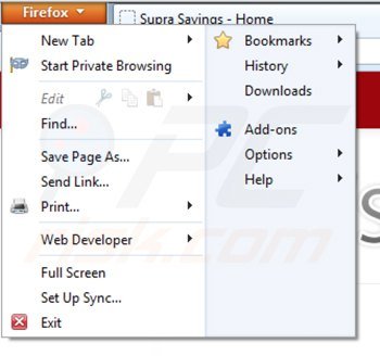 Removing supra savings from Mozilla Firefox step 1
