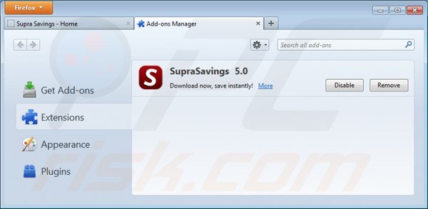 Removing supra savings from Mozilla Firefox step 2