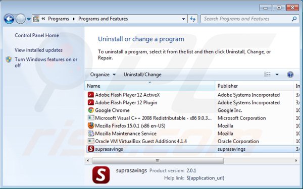 Supra Savings uninstall via Control Panel