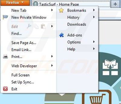 Removing TasticSurf from Mozilla Firefox step 1