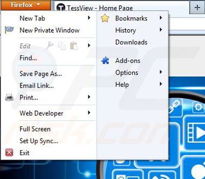 Removing TessView from Mozilla Firefox step 1
