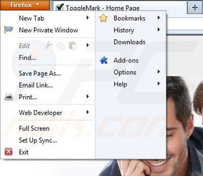 Removing ToggleMark from Mozilla Firefox step 1