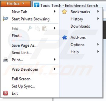 Removing topic torch from Mozilla Firefox step 1