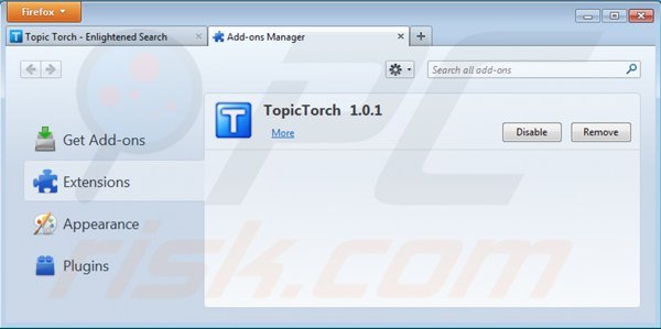 Removing topic torch from Mozilla Firefox step 2