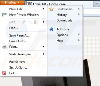 Removing TowerTilt from Mozilla Firefox step 1