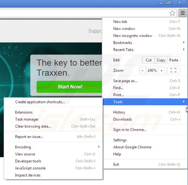 Removing Traxxen Virus from Google Chrome step 1