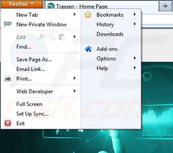 Removing Traxxen Virus from Mozilla Firefox step 1