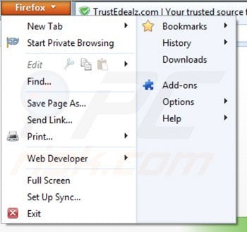 Removing trustedealz from Mozilla Firefox step 1
