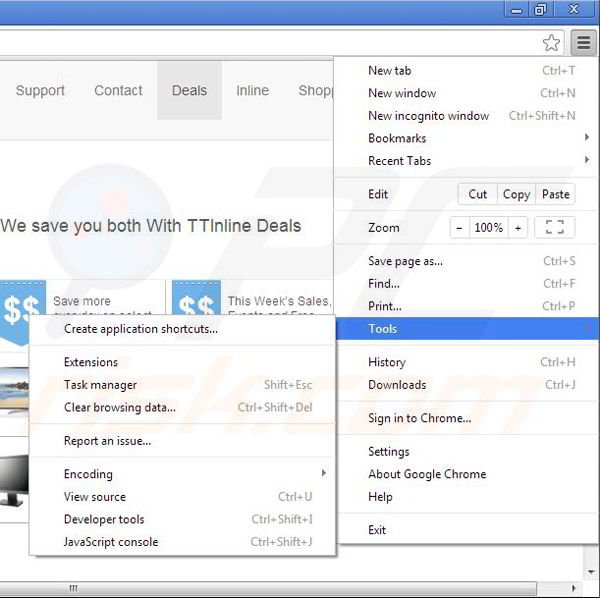 Removing TTinline from Google Chrome step 1