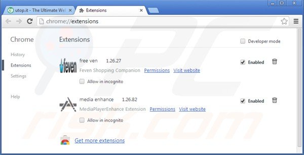 Removing utop.it related Google Chrome extensions