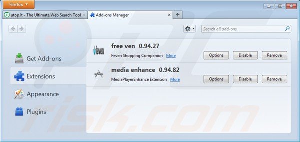 Removing utop.it related Mozilla Firefox extensions
