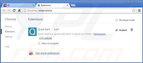 Removing v9.com related Google Chrome extensions