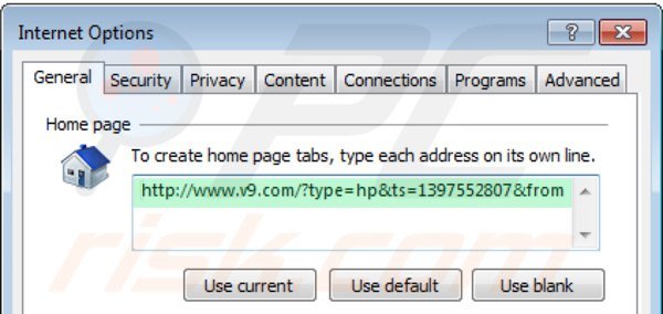 Removing v9.com from Internet Explorer homepage