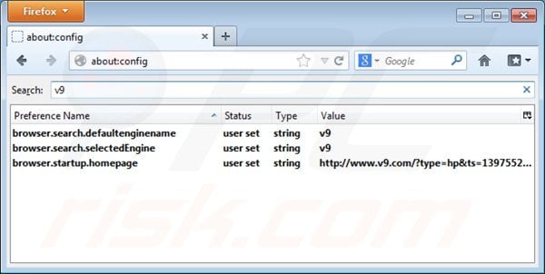Removing v9.com from Mozilla Firefox default search engine