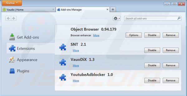 Removing vaudix from Mozilla Firefox step 2