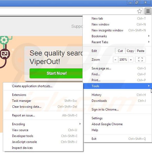 Removing ViperOut from Google Chrome step 1
