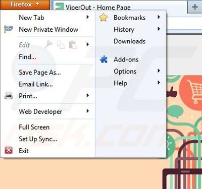 Removing ViperOut from Mozilla Firefox step 1