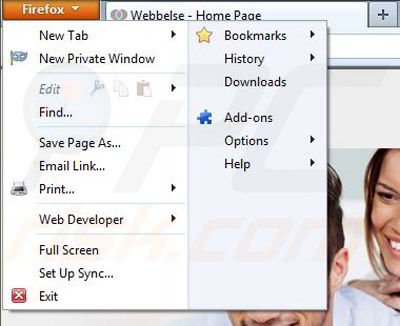 Removing Webbelse from Mozilla Firefox step 1