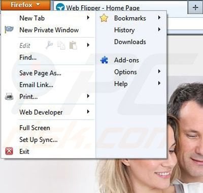 Removing Web Flipper from Mozilla Firefox step 1